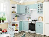 Небольшая угловая кухня в голубом и белом цвете Семей